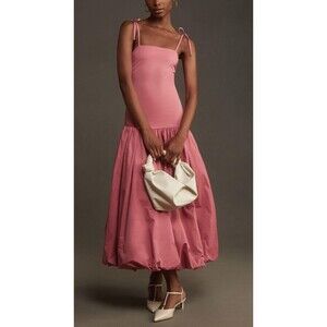 Anthropologie Mare Mare Midi Dress Rose Drop Waist Bubble Hem Preppy Size XL NWT